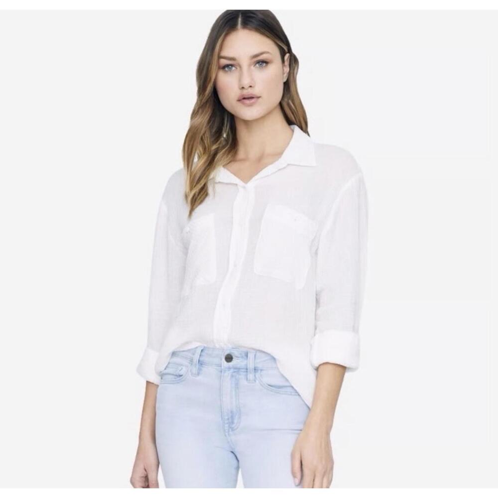 SANCTUARY Women's White Long Sleeve Button-Down 2 pocket Shirt Top Size Small